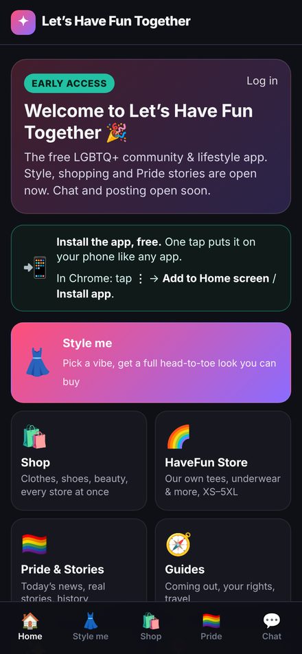 The app home screen
